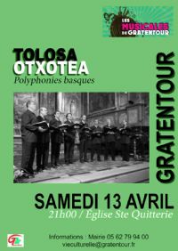 Tolosa Otxotea. Le samedi 13 avril 2019 à gratentour. Haute-Garonne.  21H00